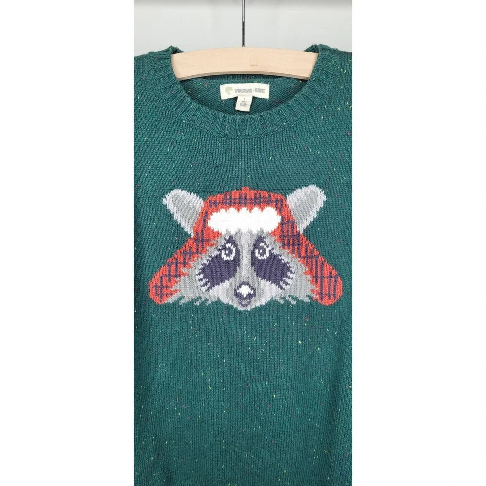 Tucker + Tate Racoon Sweater green sz  6‎